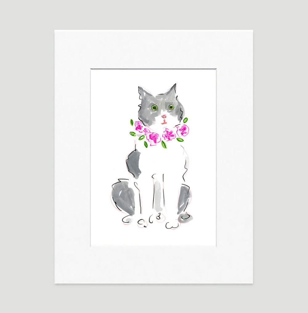 Grey and White Cat Art Print - Cat Illustrations Wall Art Collection-Di Lewis