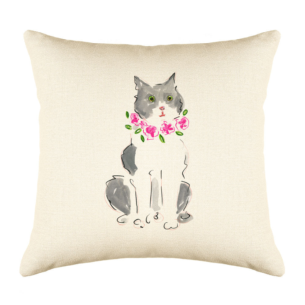 Grey and White Cat Throw Pillow Cover - Cat Illustration Throw Pillow Cover Collection-Di Lewis