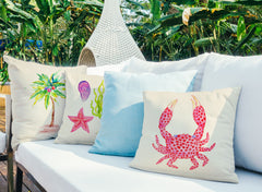 Coral Crab Throw Pillow Cover - Coastal Designs Throw Pillow Cover Collection-Di Lewis