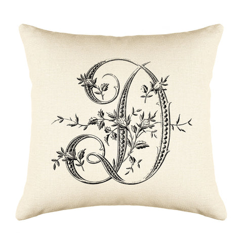 Vintage French Monogram Letter D Throw Pillow Cover