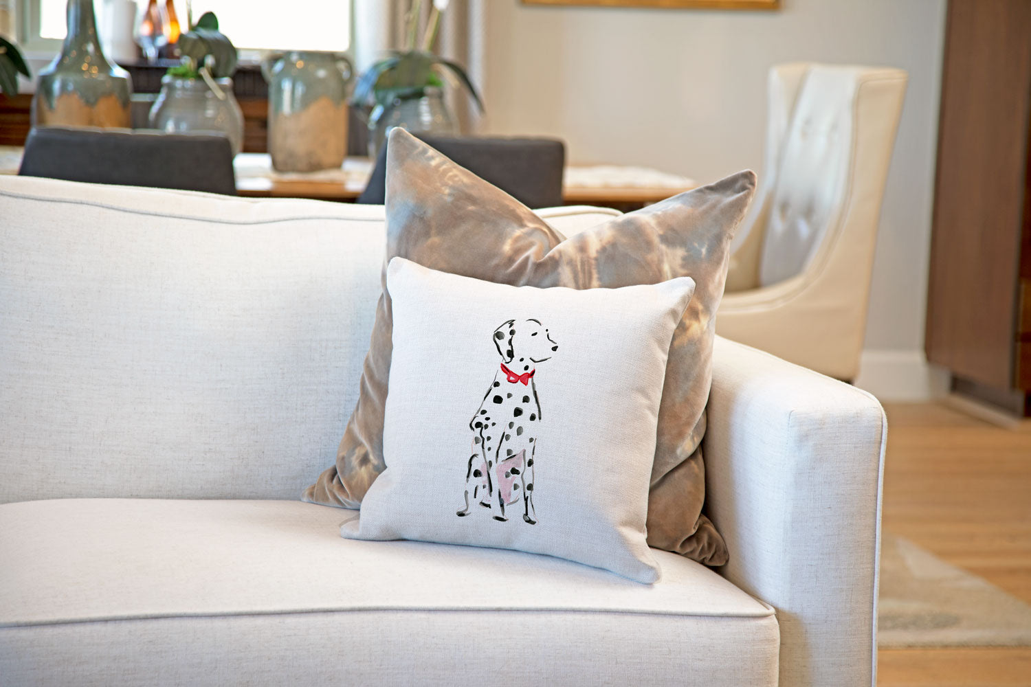 Dipper Dalmatian Throw Pillow Cover - Dog Illustration Throw Pillow Cover Collection-Di Lewis
