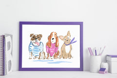 Larry, Moe & Curly Art Print - Dog Illustrations Wall Art Collection-Di Lewis