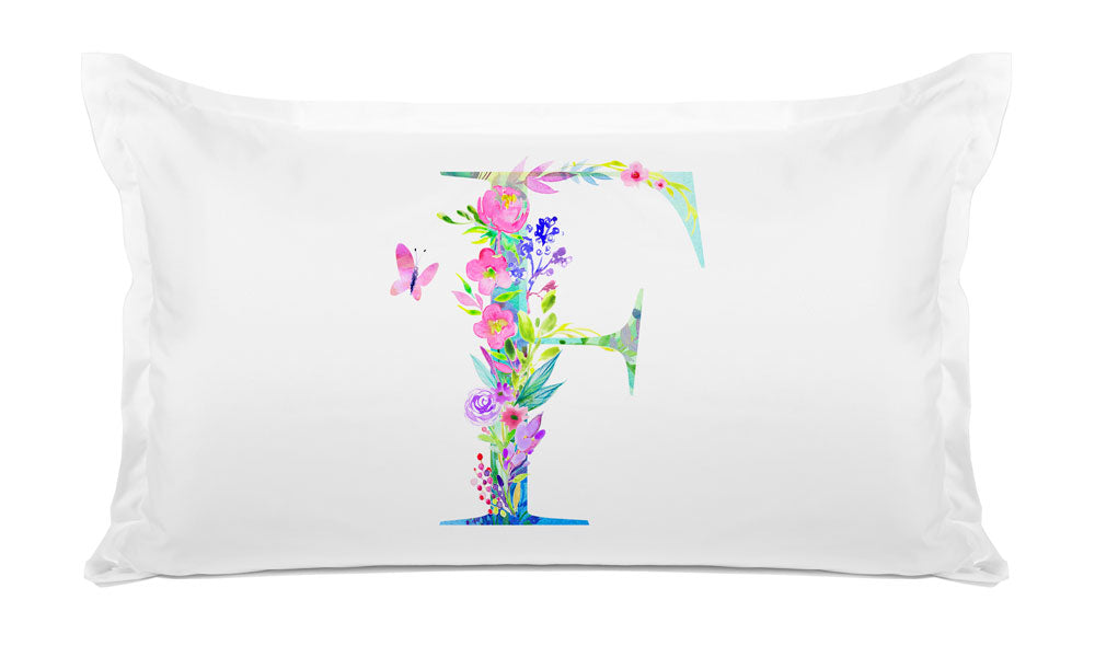 Floral Watercolor Monogram Letter F Pillowcase