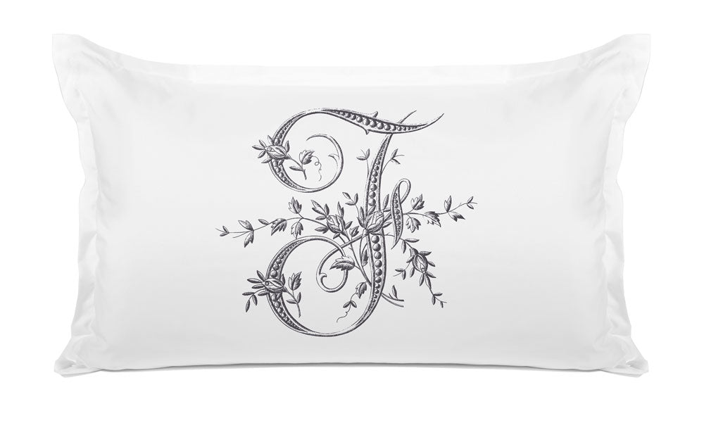 Di Lewis Pillowcase Vintage French Monogram Letter F White Black