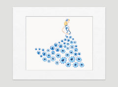 Fashionista Blue Art Print - Fashion Illustration Wall Art Collection-Di Lewis