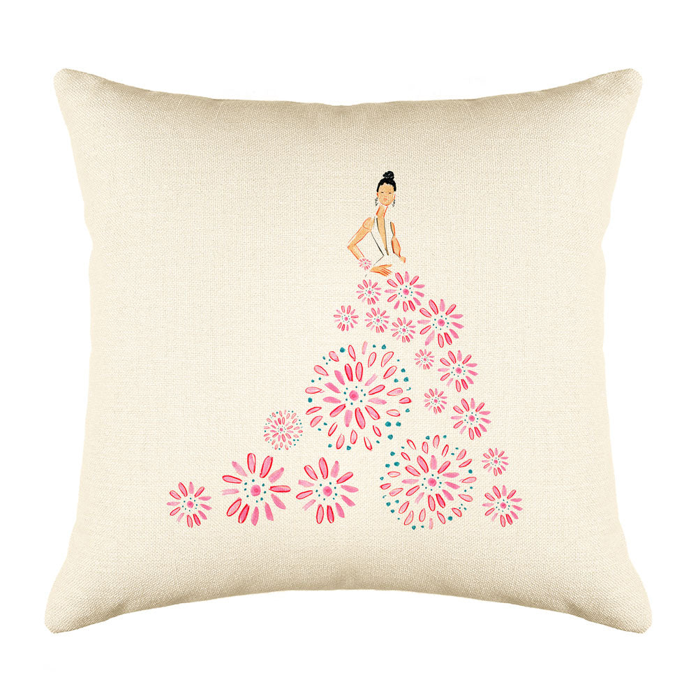 Fashionista Pink Blue Throw Pillow Cover - Fashion Illustrations Throw Pillow Cover Collection-Di Lewis