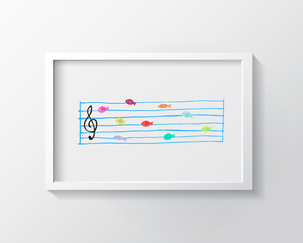 Musical Fish Notes Wall Art for Kids Bedrooms & Nurseries | Di Lewis