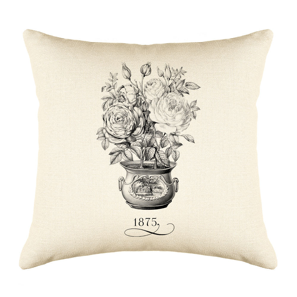 Vintage French Flower Pot 1875 Throw Pillow Cushion Cover