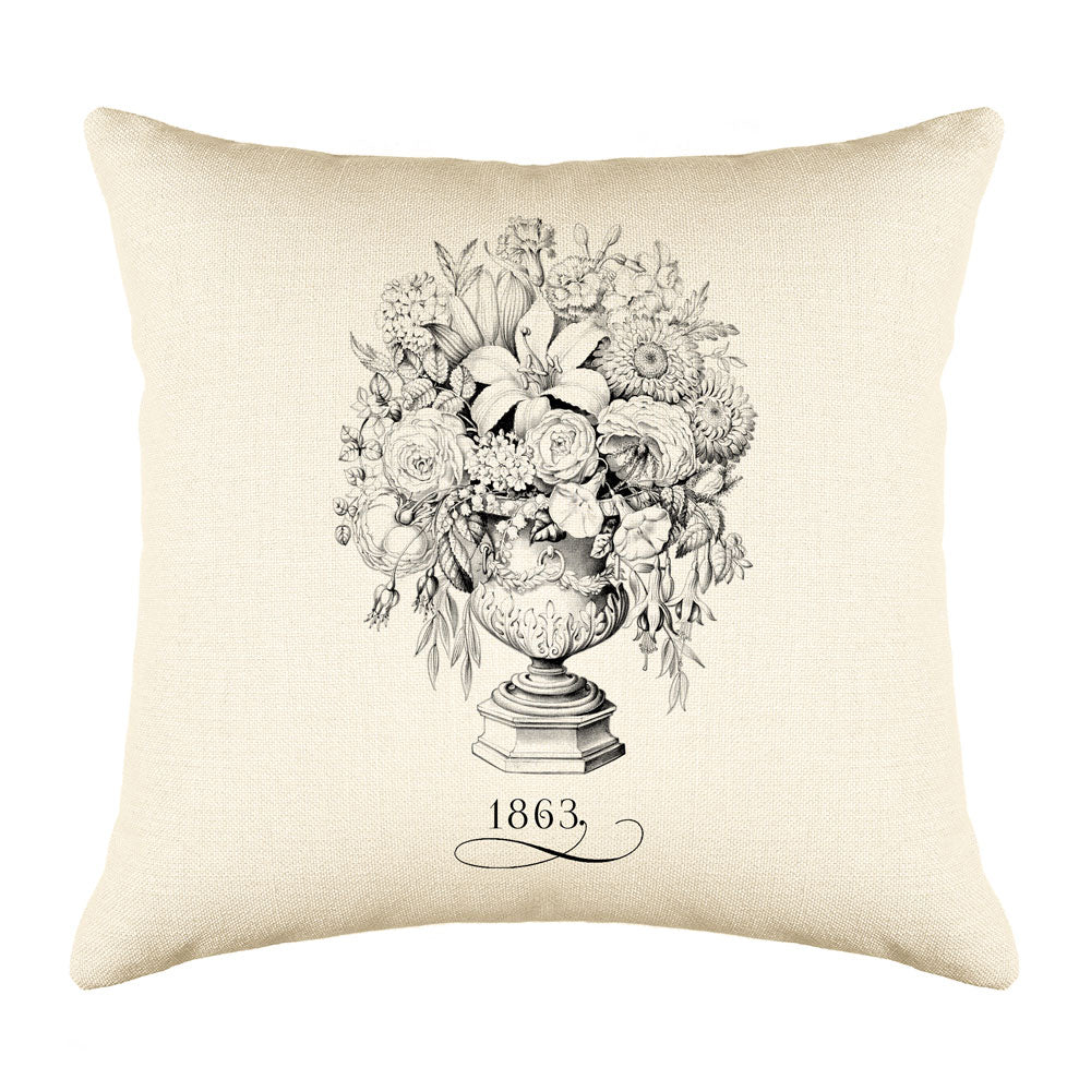 Vintage French Flowers 1863 Throw Pillow Cushion Cover