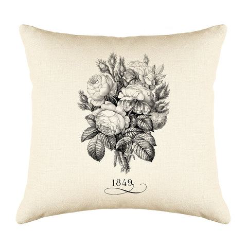 Vintage French Rose Bouquet 1849 Throw Pillow Cushion Cover