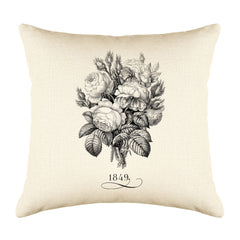Vintage French Rose Bouquet 1849 Throw Pillow Cushion Cover
