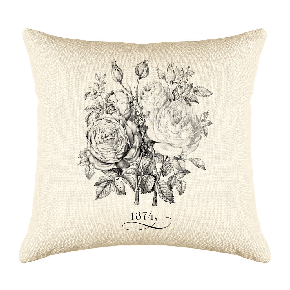 Vintage French Roses 1874 Throw Pillow Cushion Cover