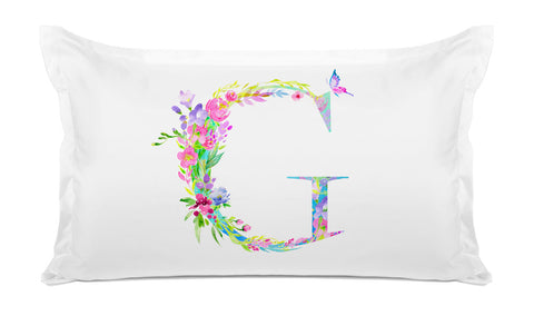 Floral Watercolor Monogram Letter G Pillowcase