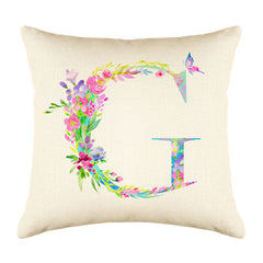 Floral Watercolor Monogram Letter G Throw Pillow Cover