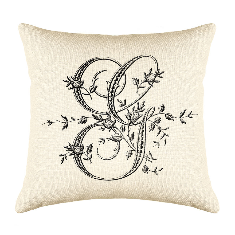 Vintage French Monogram Letter G Throw Pillow Cover