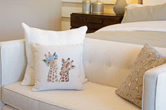 Gigi & Gerald Giraffe Throw Pillow Cover - Animal Illustrations Throw Pillow Cover Collection-Di Lewis