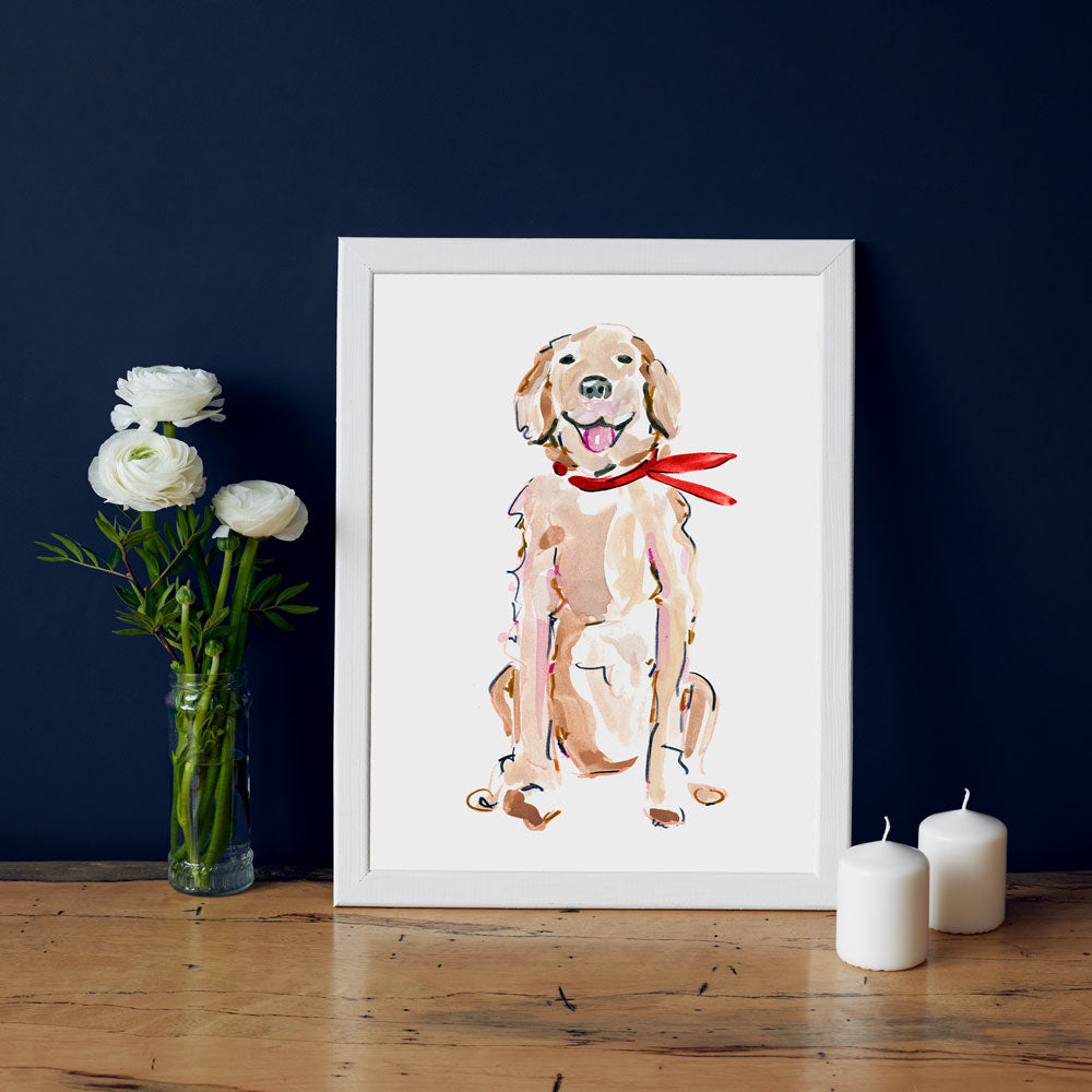 Rickie Retriever Art Print - Dog Illustrations Wall Art Collection-Di Lewis