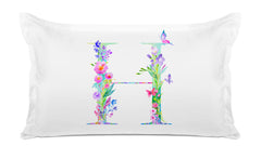 Floral Watercolor Monogram Letter H Pillowcase