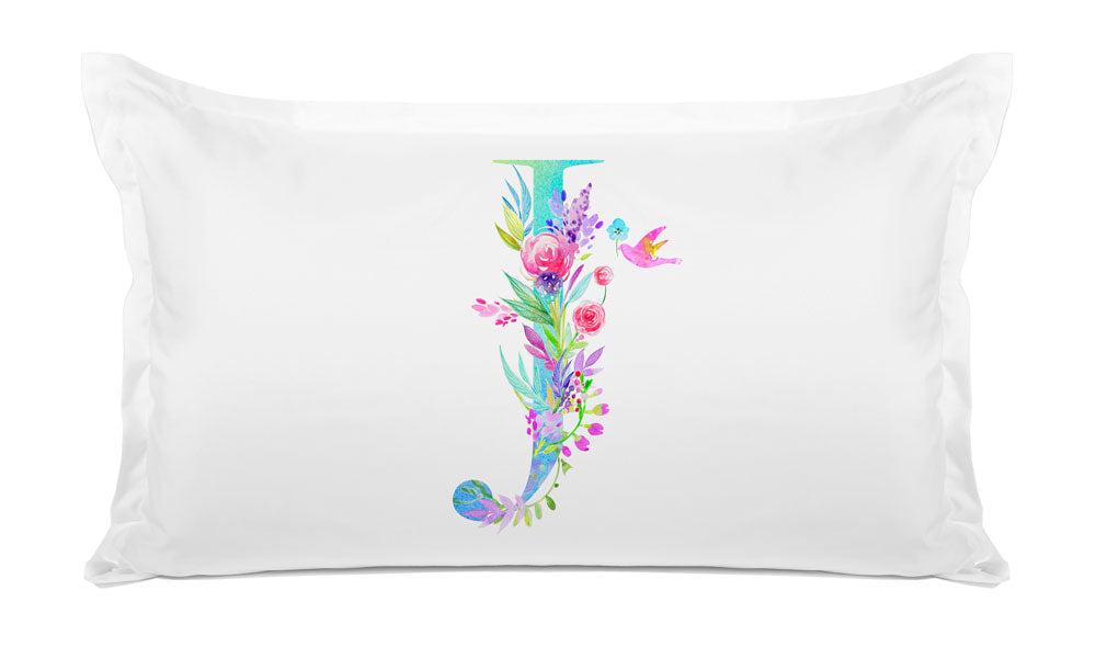 Floral Watercolor Monogram Letter J Pillowcase