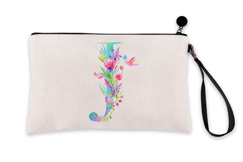 Floral Watercolor Monogram Letter J Makeup Bag