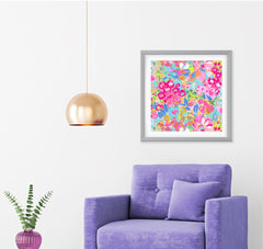 Jardin Pink Aqua Yellow Art Print - Impressionist Art Wall Decor Collection