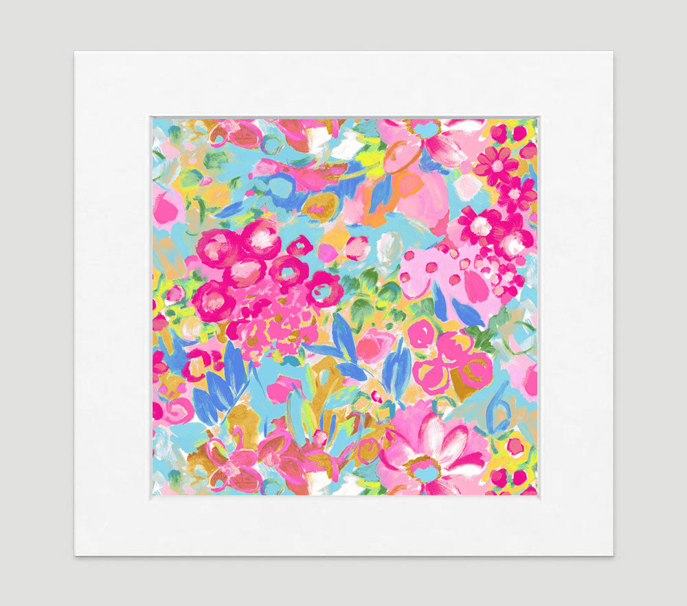 Jardin Pink Aqua Yellow Art Print - Impressionist Art Wall Decor Collection