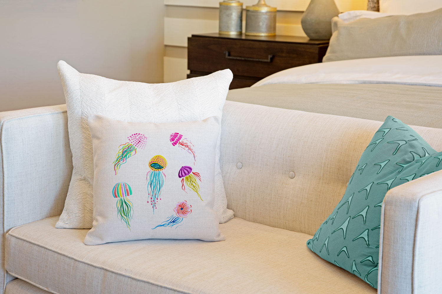 Jellyfish Throw Pillow Cover - Coastal Designs Throw Pillow Cover Collection-Di Lewis