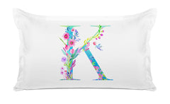 Floral Watercolor Monogram Letter K Pillowcase