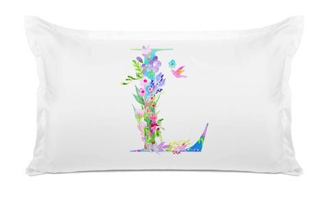 Floral Watercolor Monogram Letter L Pillowcase