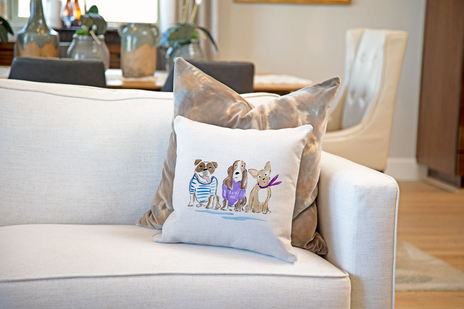 Larry, Moe & Curly Throw Pillow Cover - Dog Illustration Throw Pillow Cover Collection-Di Lewis