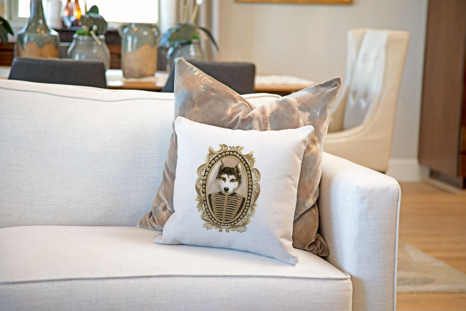 Lieutenant Husky Throw Pillow Cover - Dog Illustration Throw Pillow Cover Collection-Di Lewis