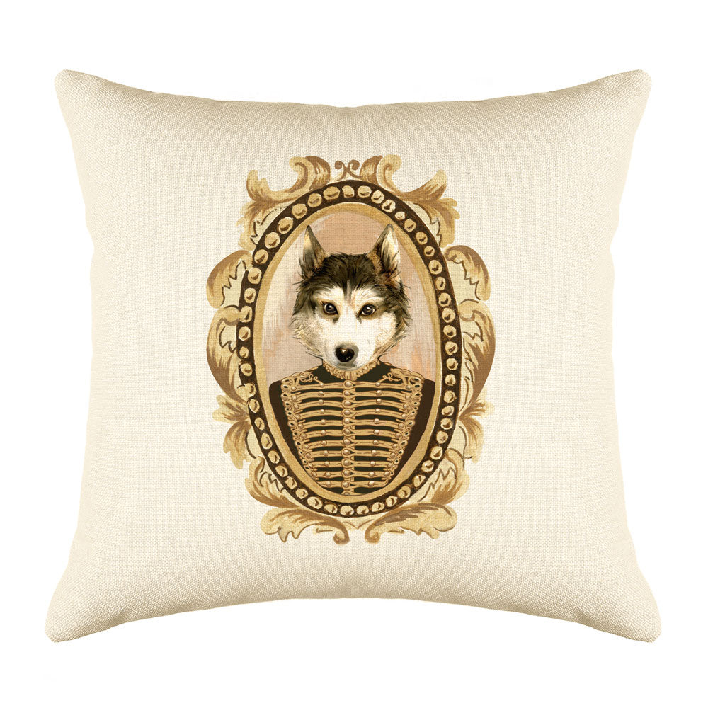 Lieutenant Husky Throw Pillow Cover - Dog Illustration Throw Pillow Cover Collection-Di Lewis