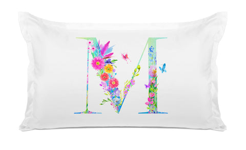 Floral Watercolor Monogram Letter M Pillowcase
