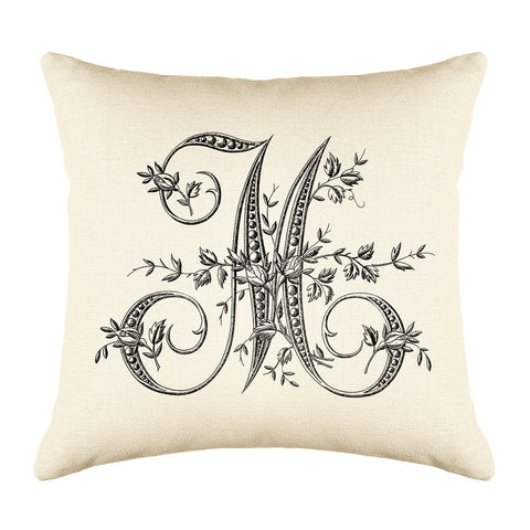 Vintage French Monogram Letter M Throw Pillow Cover