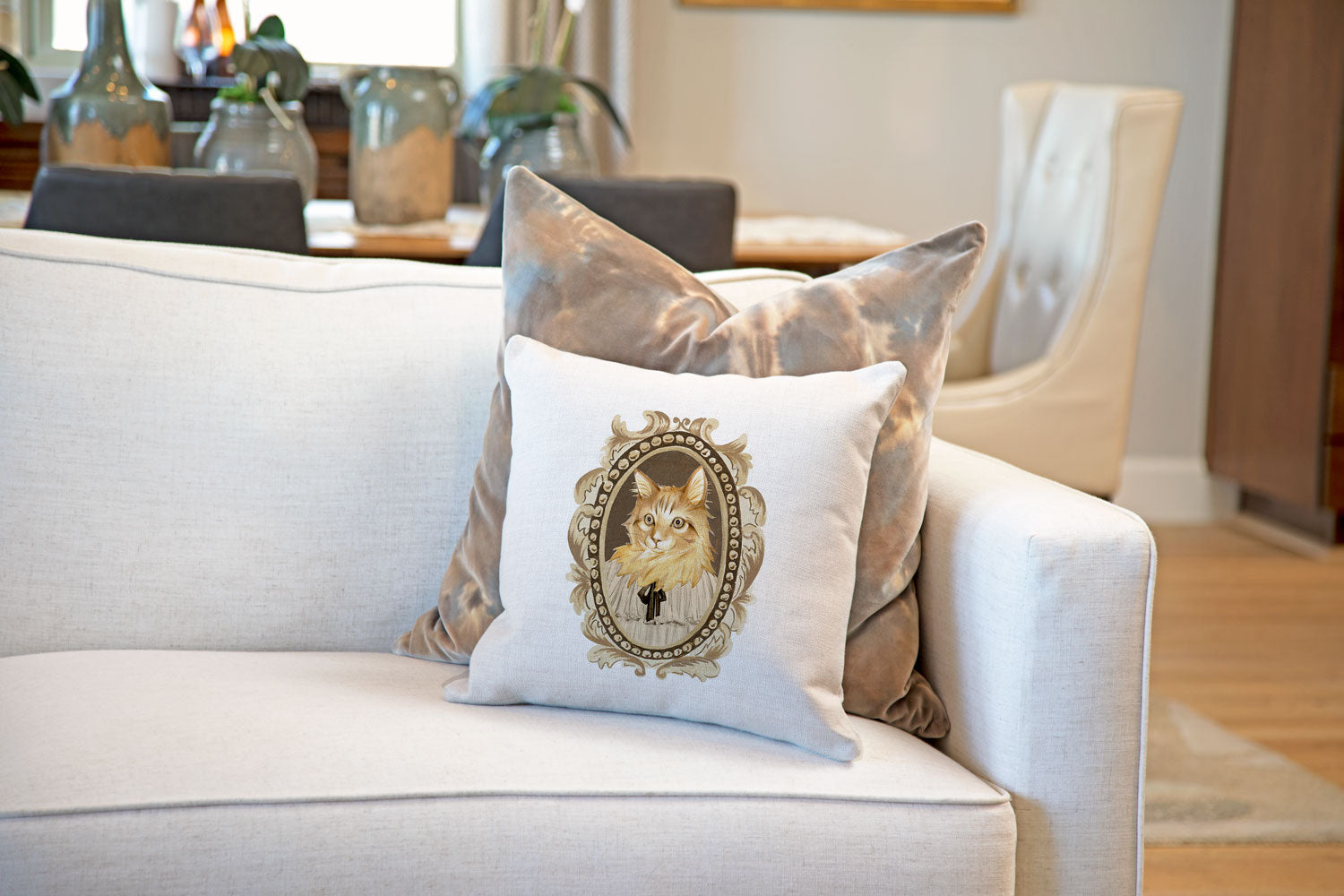 Maine Coon Cat Portrait Throw Pillow Cover - Cat Illustration Throw Pillow Cover Collection-Di Lewis