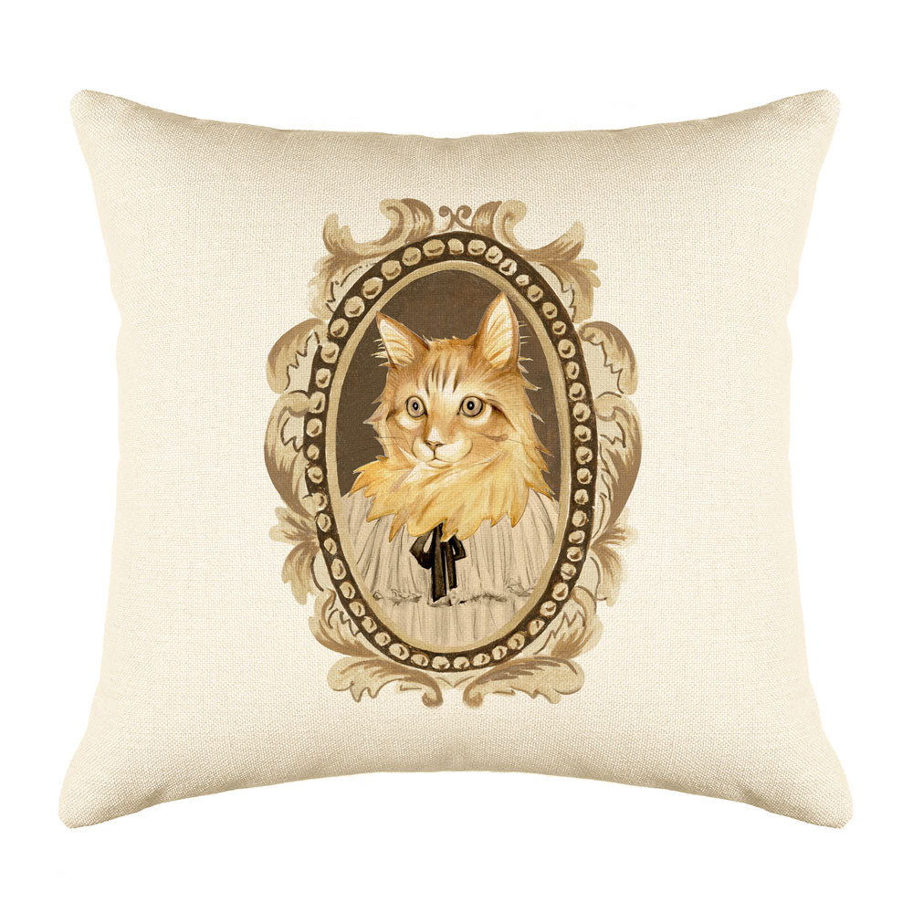 Maine Coon Cat Portrait Throw Pillow Cover - Cat Illustration Throw Pillow Cover Collection-Di Lewis