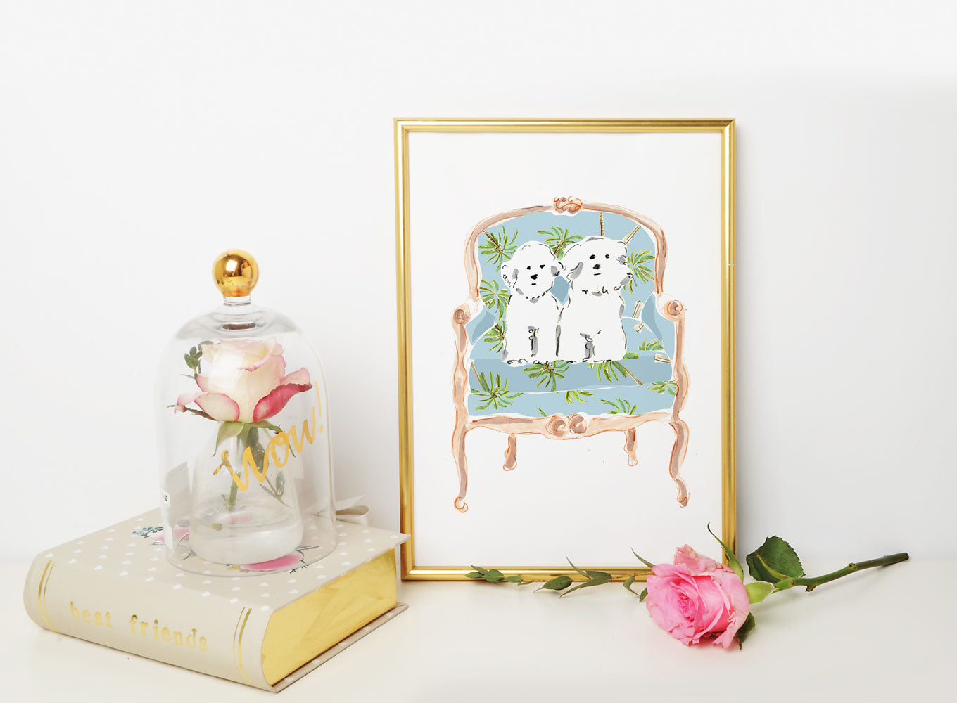 Mitsy And Molly The Maltese Duo Art Print - Dog Illustrations Wall Art Collection-Di Lewis