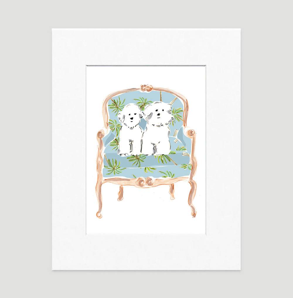 Mitsy And Molly The Maltese Duo Art Print - Dog Illustrations Wall Art Collection-Di Lewis