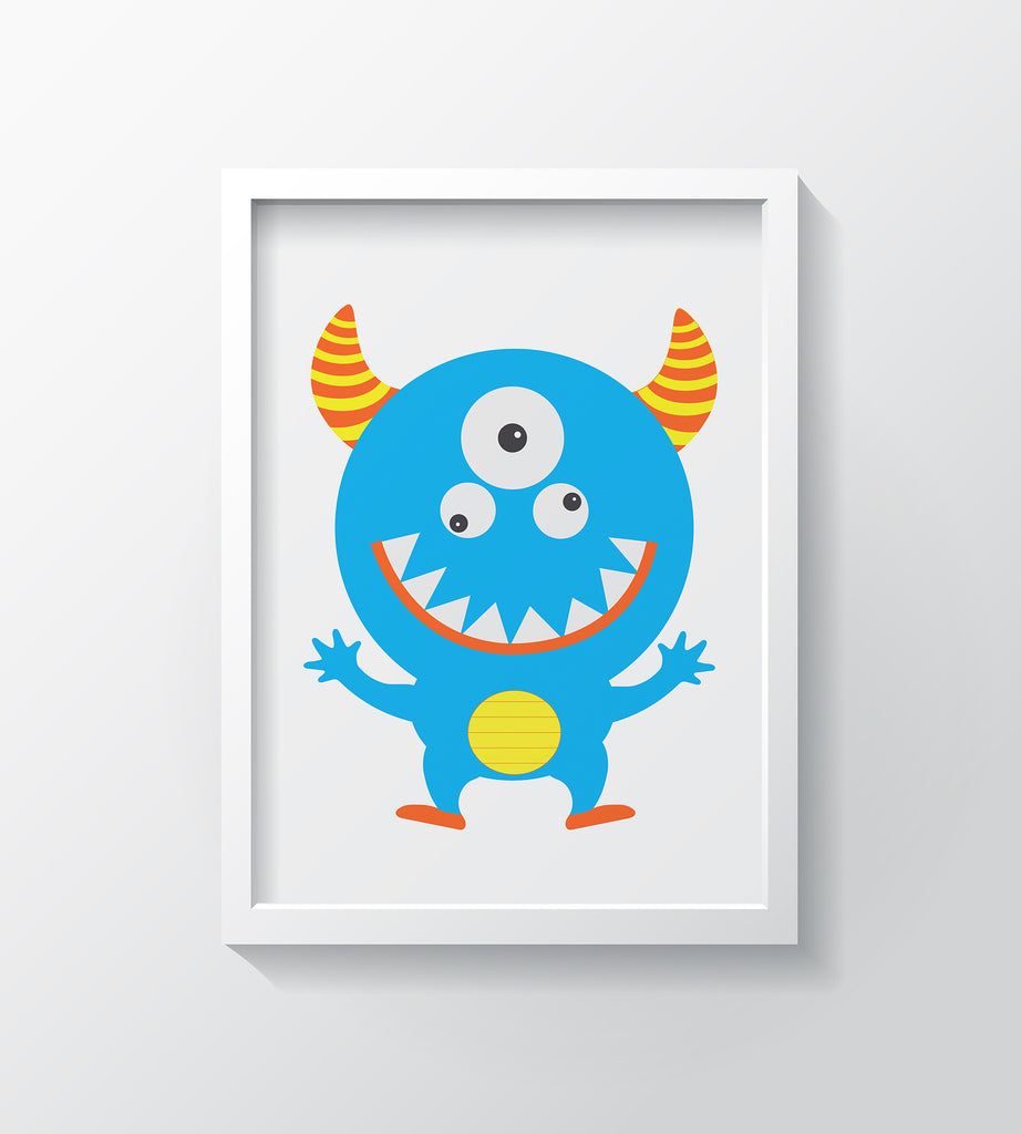 Blue Monster Wall Art for Kids Bedrooms & Nurseries Di Lewis