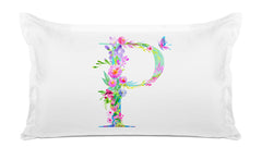 Floral Watercolor Monogram Letter P Pillowcase