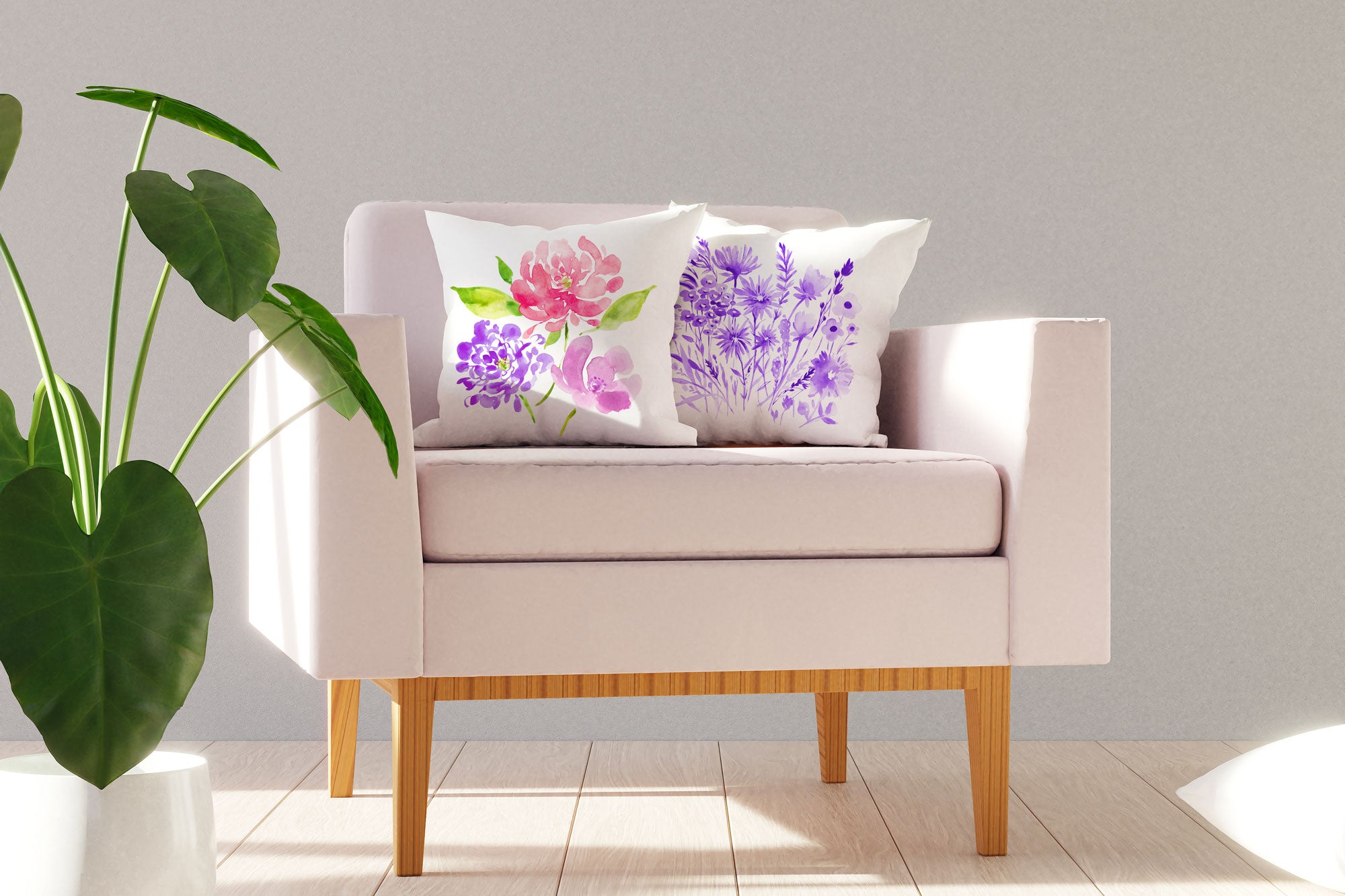 Purple Botanical Floral Throw Pillow Cover - Decorative Designs Throw Pillow Cover Collection