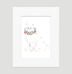 White Cat Art Print - Cat Illustrations Wall Art Collection-Di Lewis
