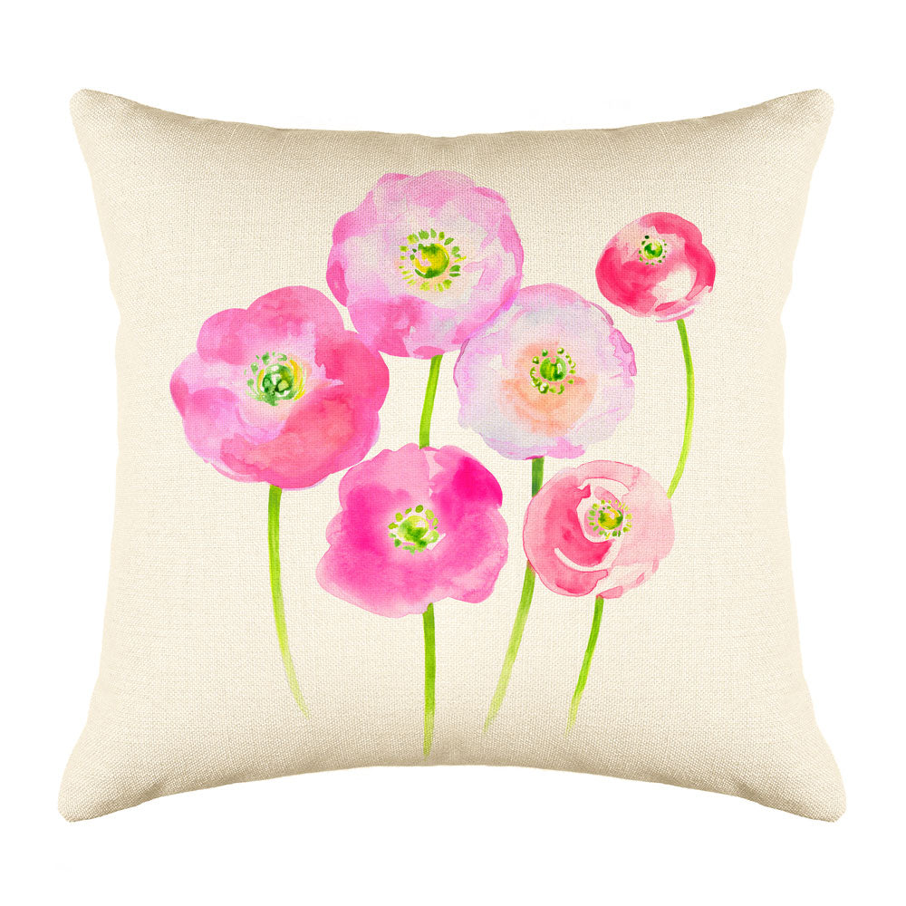 Pink Poppies Throw Pillow Cover - Decorative Designs Throw Pillow Cover Collection