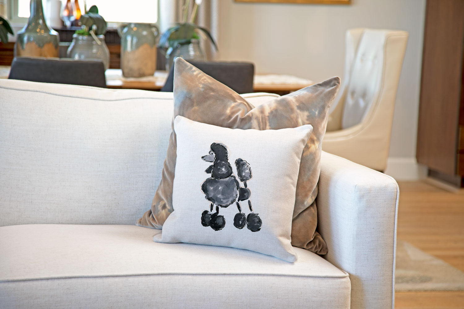 Pixie Poodle Throw Pillow Cover - Dog Illustration Throw Pillow Cover Collection-Di Lewis