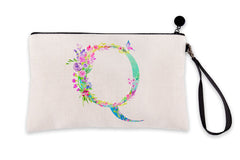 Floral Watercolor Monogram Letter Q Makeup Bag