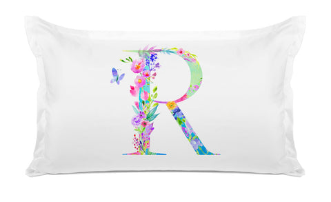 Floral Watercolor Monogram Letter R Pillowcase