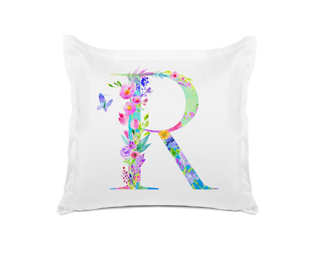 Di Lewis Pillowcase Floral Colorful Watercolor Monogram Letter R