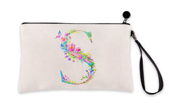 Floral Watercolor Monogram Letter S Makeup Bag