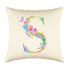 Floral Watercolor Monogram Letter S Throw Pillow Cover