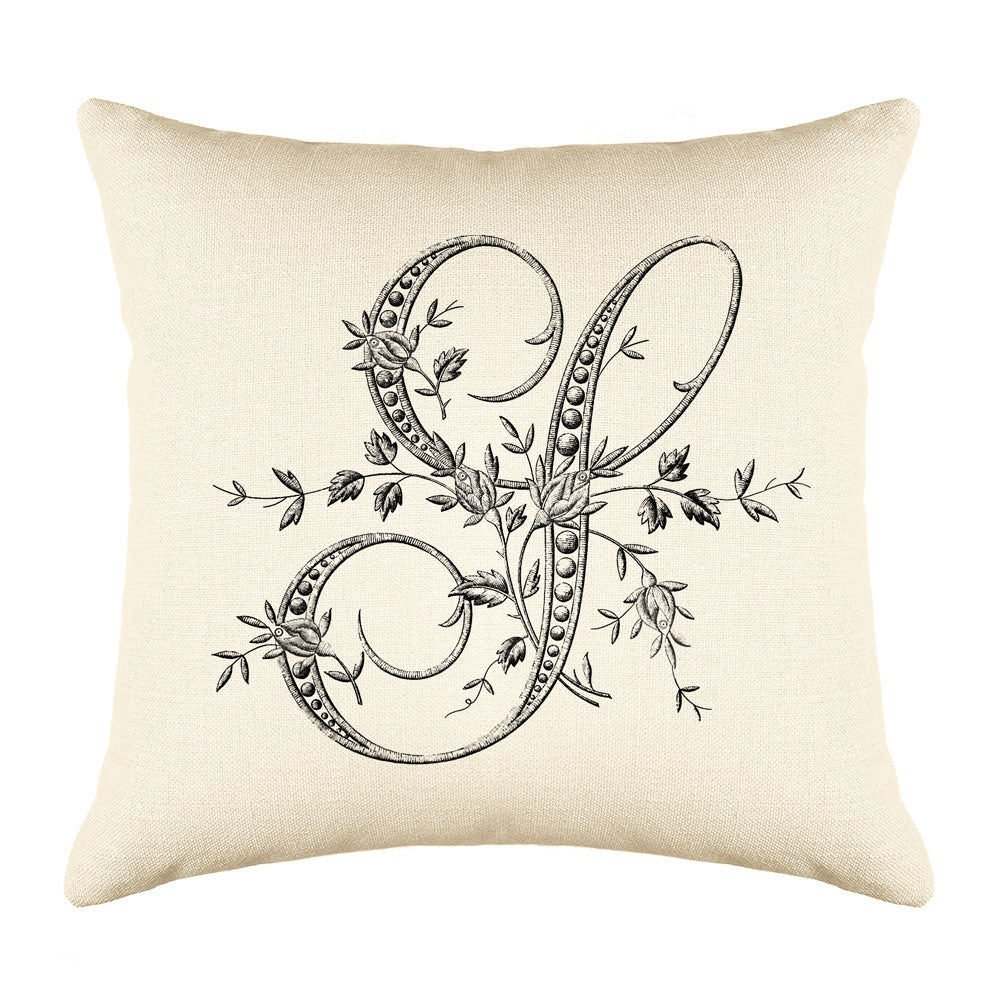Vintage French Monogram Letter S Throw Pillow Cover